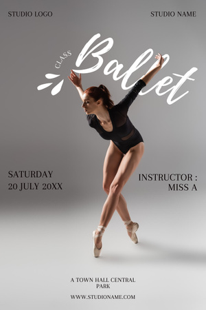 Ballet Class Announcement with Ballerina Teacher Pinterest Design Template