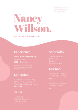 Skills and Experience in Social Media Marketing Resume Design Template