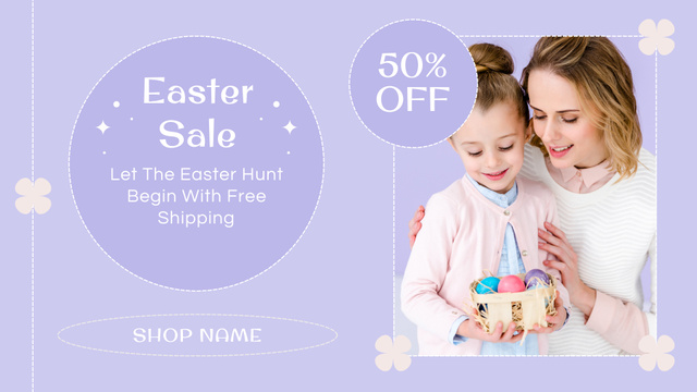 Plantilla de diseño de Easter Discount Offer with Happy Mother and Daughter FB event cover 