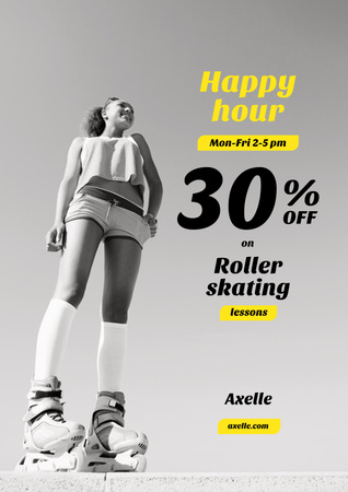 Designvorlage Happy Hour Offer with Girl Rollerskating für Poster