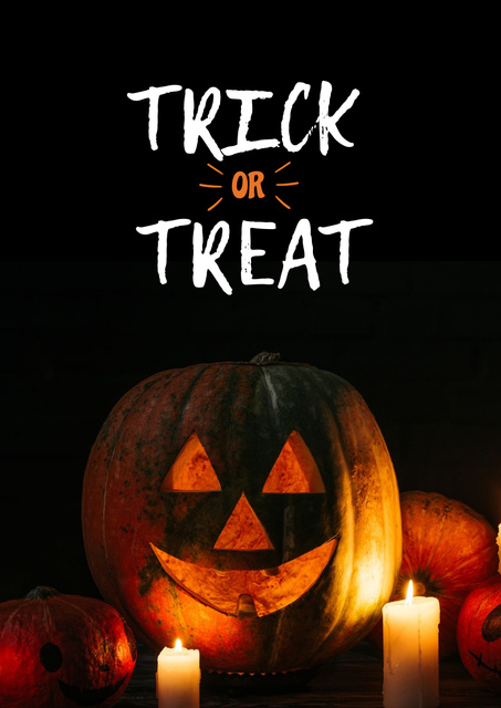 Scary Halloween Pumpkin with Candles Poster A3 Design Template