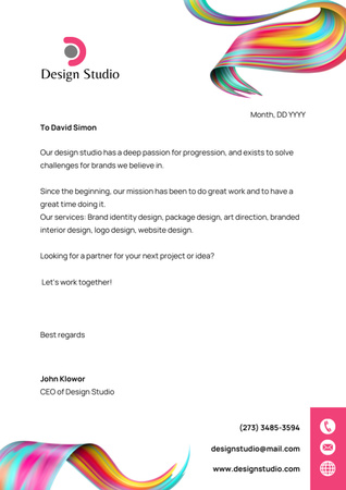 Oferta de estúdio de design com ondas coloridas abstratas Letterhead Modelo de Design