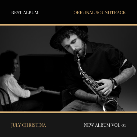 New Album with Musician Playing Saxophone  Album Cover Design Template