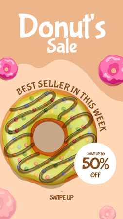 Ontwerpsjabloon van Instagram Video Story van Verkoop van heerlijke donuts voor de halve prijs