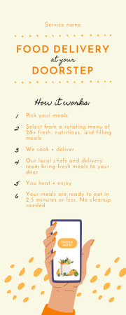 Template di design Processo di ordinazione e consegna di cibo online con il telefono in mano Infographic