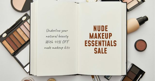 Ontwerpsjabloon van Facebook AD van Beauty Sale with Makeup products and notebook