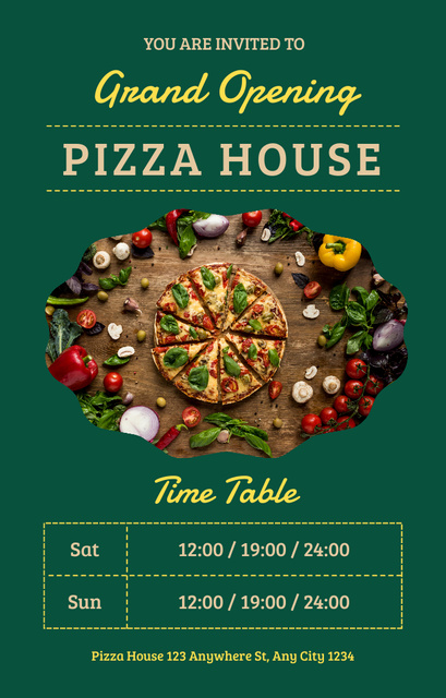 Layout of Grand Opening of Pizza House Ad with Photo Invitation 4.6x7.2in Design Template