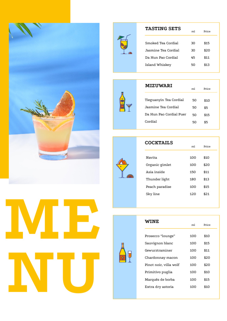Bar offer with Cocktail drink Menu Šablona návrhu