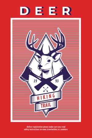 Hiking Trail Ad Deer Icon in Red Tumblr Šablona návrhu