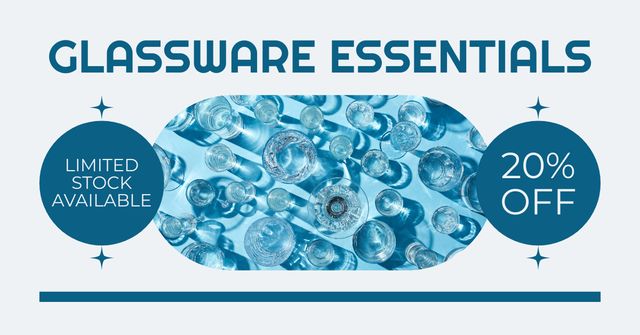 Glassware Essentials Ad with Offer of Discount Facebook AD Tasarım Şablonu