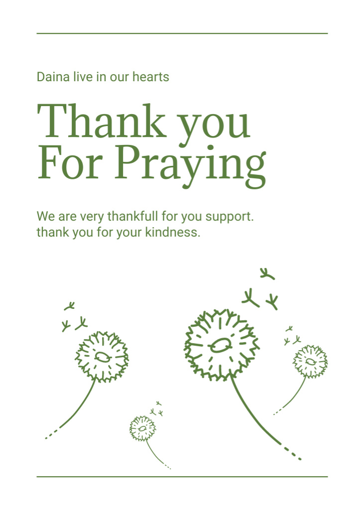 Sympathy Thank you Messages with Dandelions on White Postcard 5x7in Vertical Design Template