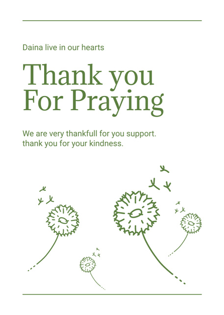 Sympathy Thank you Messages with Dandelions Postcard 5x7in Vertical Design Template