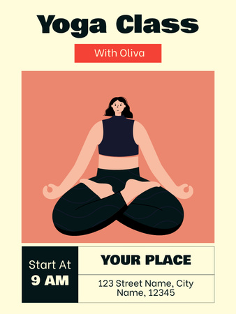 Modèle de visuel Invitation à des cours de yoga avec une femme en pose de lotus - Poster US