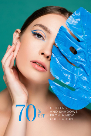 Cosmetics Sale Ad with Woman with Bold Makeup Pinterest tervezősablon