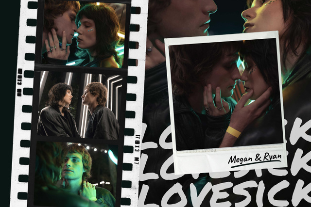 Beautiful Love Story with Photos of Couple on Film Mood Board – шаблон для дизайна