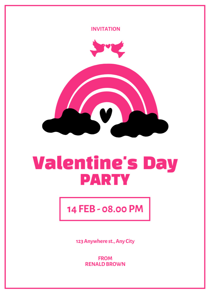 Valentine's Day Party Announcement with Pink Rainbow Invitationデザインテンプレート