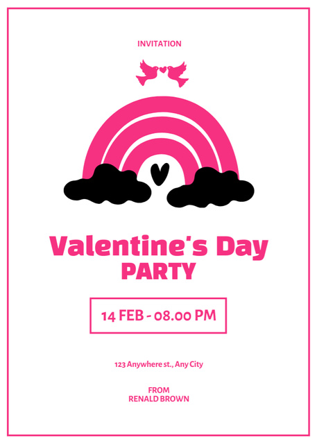 Valentine's Day Party Announcement with Pink Rainbow Invitation Modelo de Design
