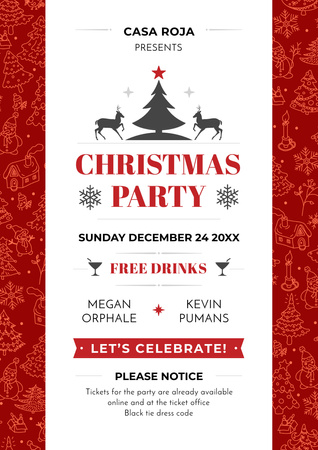 Christmas Party Invitation with Deers and Tree Poster A3 Modelo de Design
