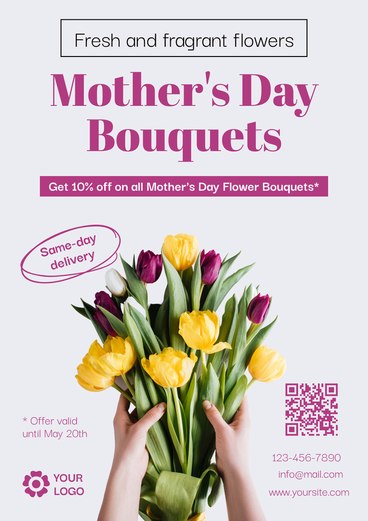 Mother's Day Bouquets Offer Poster Tasarım Şablonu