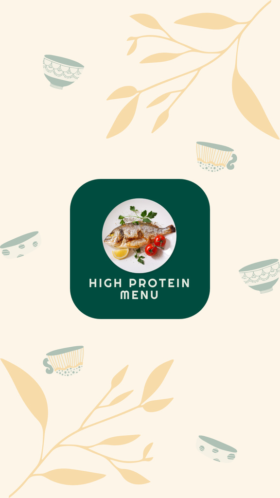 Designvorlage Ad of High Protein Menu with Cooked Fish für Instagram Highlight Cover