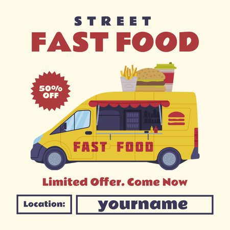 Sokak Fast Food İndirim Reklamı Instagram Tasarım Şablonu