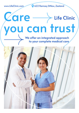 Friendly Doctors in Clinic Poster Design Template
