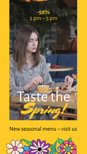 Designvorlage Spring Dishes Offer In Restaurant With Discount für Instagram Video Story