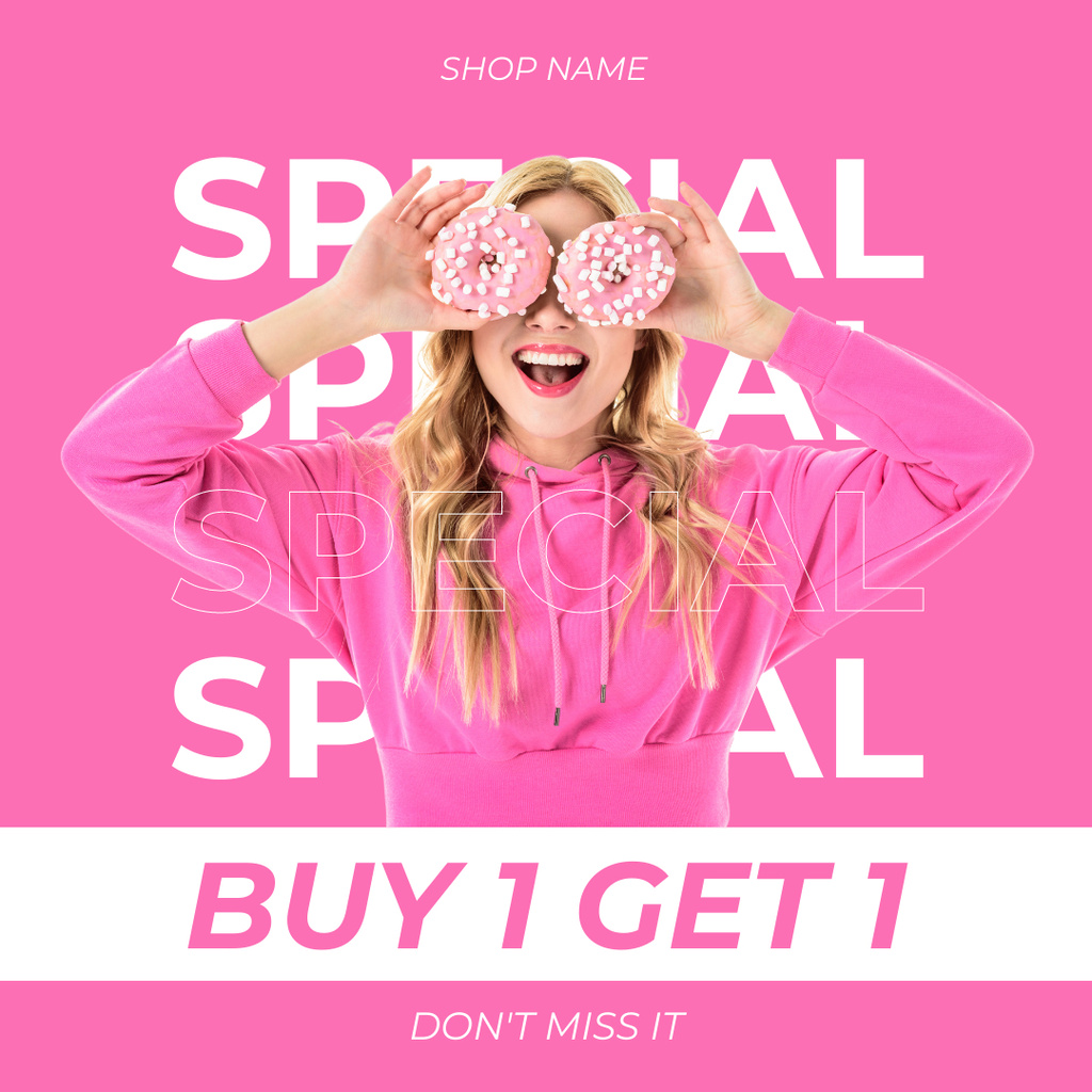 Designvorlage Special Sale of Pink Donuts für Instagram