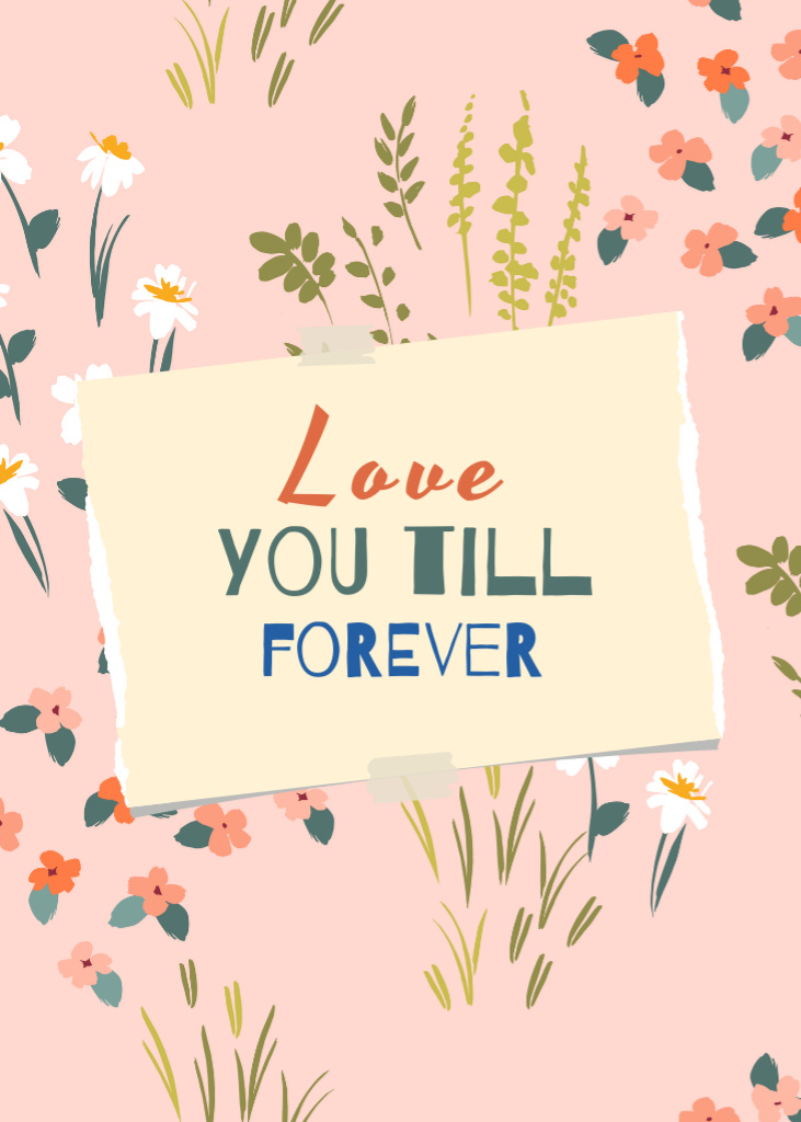 Quote about Eternal Love With Floral Pattern Postcard 5x7in Vertical Design Template