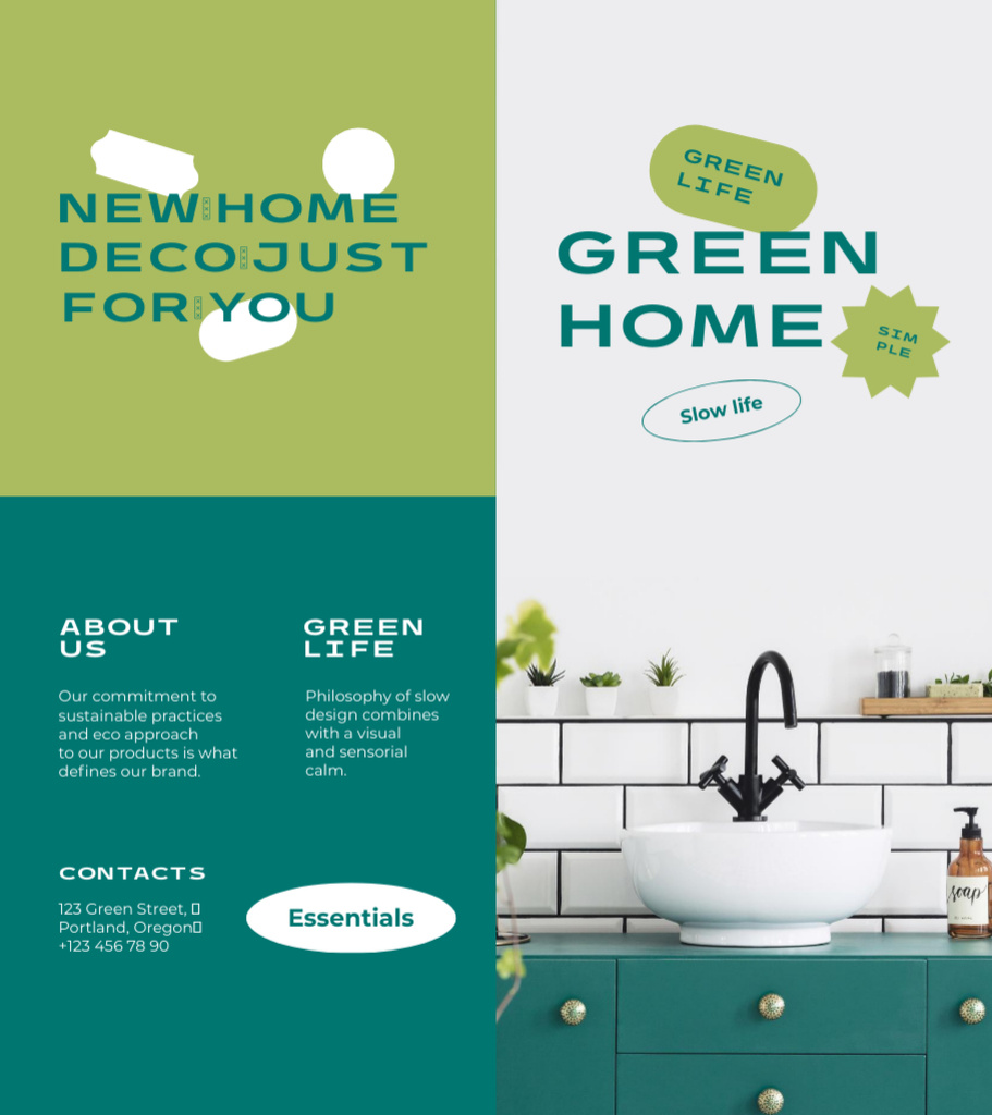 Green Home Offer with Wash Basin Brochure 9x8in Bi-fold Šablona návrhu
