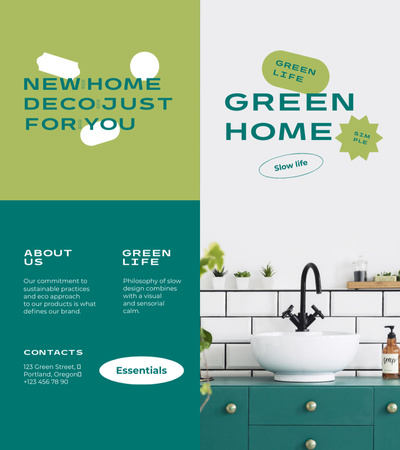 Zöld otthon ajánlat mosdóval Brochure 9x8in Bi-fold tervezősablon