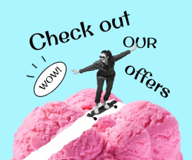 Modèle de visuel Girl riding Skateboard on Ice Cream - Large Rectangle