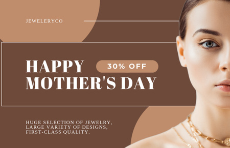 Woman in Golden Jewelry on Mother's Day Thank You Card 5.5x8.5inデザインテンプレート