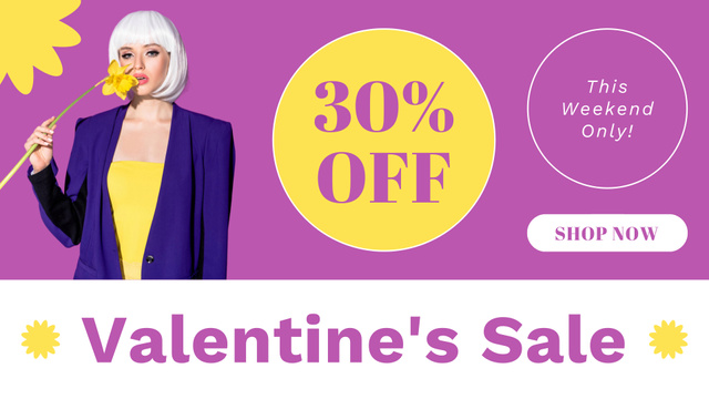 Valentine's Day Sale with Beautiful Woman with Flower FB event cover Design Template