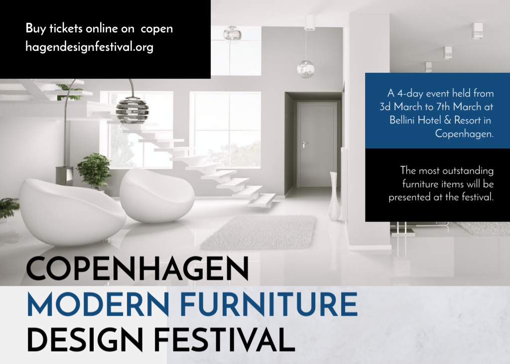 Designvorlage Furniture Design Festival With Stylish Interior für Postcard 5x7in
