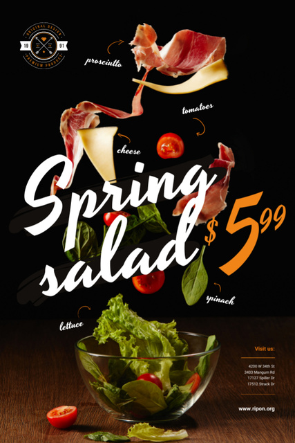 Spring Menu Offer with Salad Falling in Bowl Tumblr Design Template