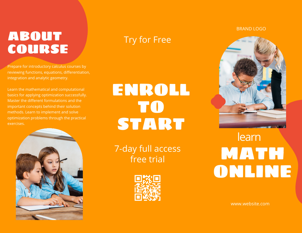 Online Math Courses for Cute Kids Brochure 8.5x11in Design Template