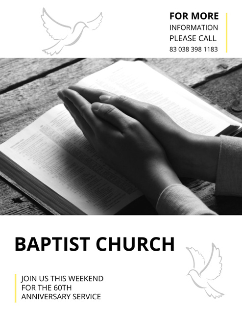 Church Invitation with Hands Folded in Prayer Poster 8.5x11in – шаблон для дизайну