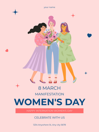 International Women's Day with Happy Women in Circle Poster US Design Template