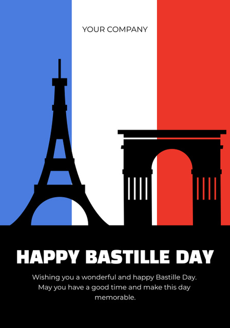 Happy Bastille Day with Silhouettes of French Sights Poster 28x40in Πρότυπο σχεδίασης