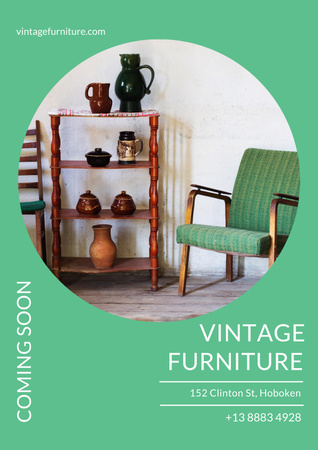 Vintage Furniture Shop Ad with Antique Cupboard Poster Design Template