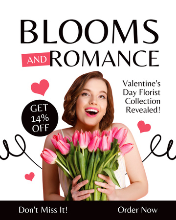 Sevgililer Günü Çiçekçi Buket Koleksiyonu İndirimli Fiyat Teklifi Instagram Post Vertical Tasarım Şablonu