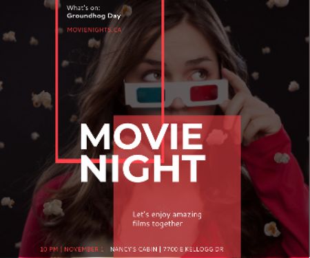 Movie Night Event Woman in 3d Glasses Large Rectangle Modelo de Design