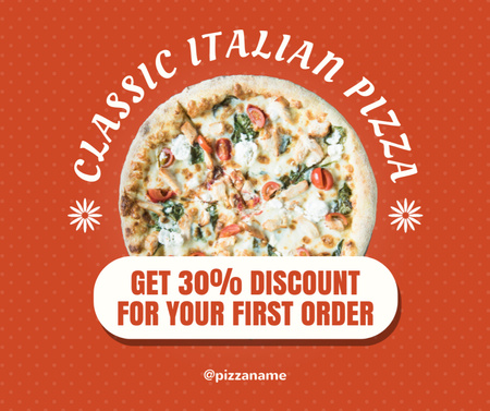 Classic Italian Pizza With Discount In Orange Facebook Design Template