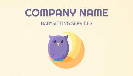 Ontwerpsjabloon van Business Card US van Babysitting Aid Offered With Cute Owl Illustration