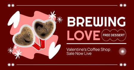 Ontwerpsjabloon van Facebook AD van Heerlijke koffie en gratis dessert vanwege Valentijnsdag