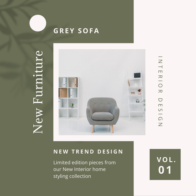 Designvorlage Furniture Offer with Stylish Armchair on Green für Instagram