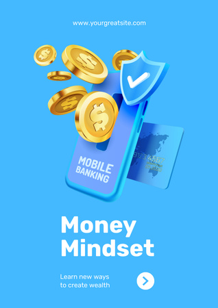 Ontwerpsjabloon van Poster van telefoon met munten voor geld mindset