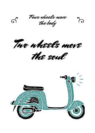 Two Wheels Quote With Retro Scooter Postcard A6 Vertical Design Template