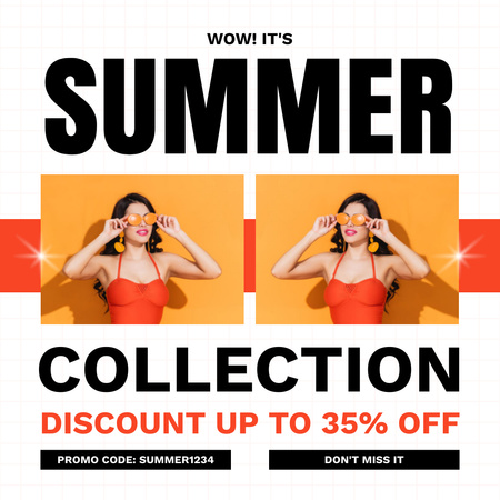 Promo of Summer Collection with Woman in Bikini and Sunglasses Instagram Design Template